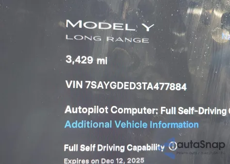 2026 Tesla Model Y Long Range Dual Motor All-Wheel Drive из США, поврежденный, VIN 7SAYGDED3TA477884